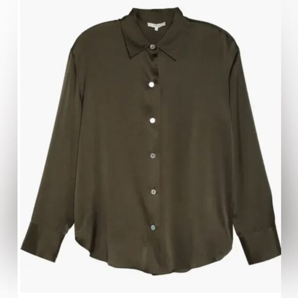 Vince Women Button Up Silk Shirt Top Olive Green Size XXXL NWT - Picture 9 of 11